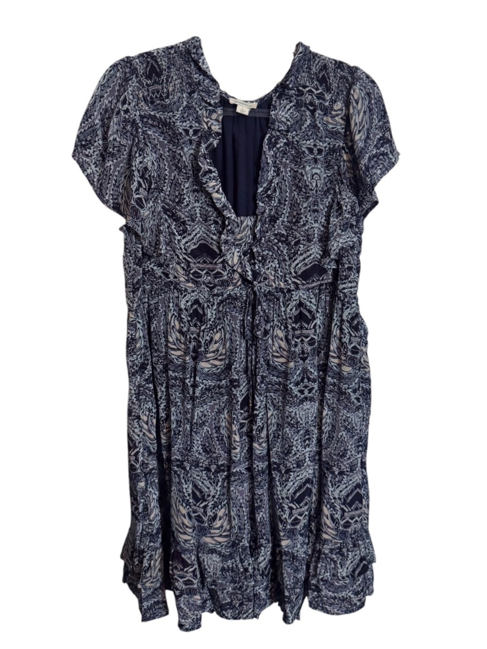 Sundance Size Large Blue Floral Paisley Print Dress Flutter Boho Western Viscose